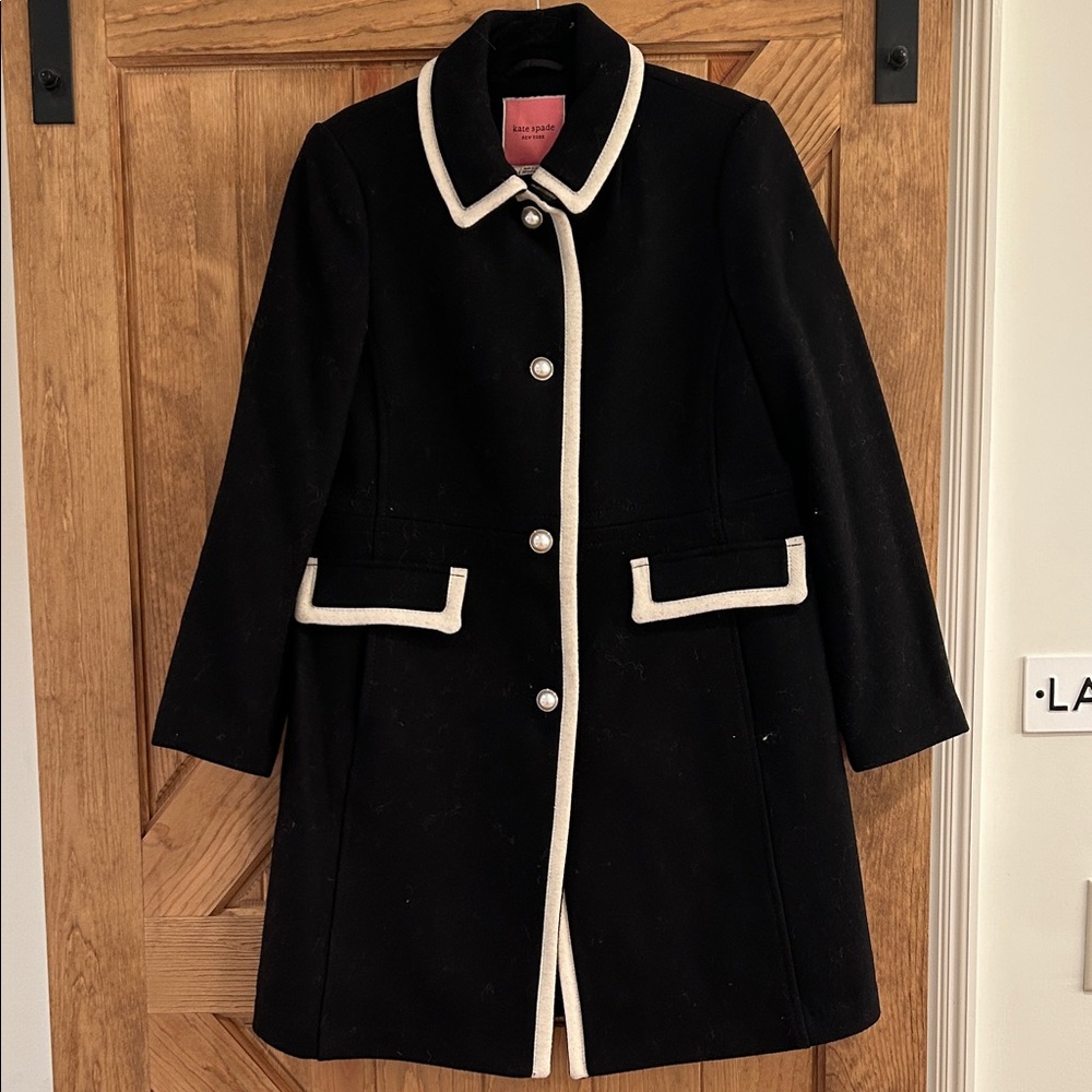 Kate Spade Black Pea Coat with pearl Buttons